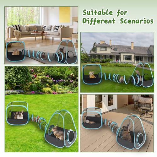 YUEPET Large Rabbit Tunnel, Bunny Tunnel for Small Pets, Ferret playpen | 3-in-1 Play Tunnel & Cube Tent, Breathable Mesh Rabbit Runs, Pop-Open Setup, Indoor Outdoor Use - color: Mesh Black Blue