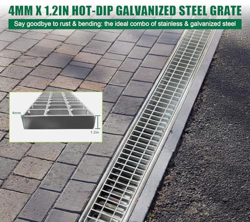 39.4x7.1x6.3in Stainless & Galvanized Steel Trench Drain | 304 B125 Driveway Heavy Duty Metal Channel Drainage System Durable Outdoor Garage Parking Lot Concrete Floor