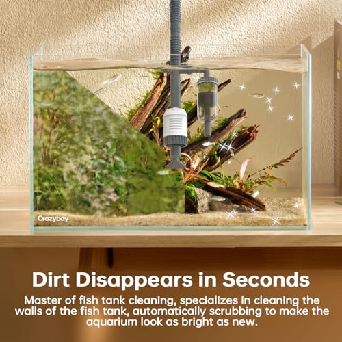 Fish Tank Vacuum Aquarium Gravel Cleaner 30W Strong Suction Electric Cleaner with Adjustable Motor for Efficient Water Change & Cleaning - 6-in-1 Automatic Removable Vacuum Electric Tool (White)