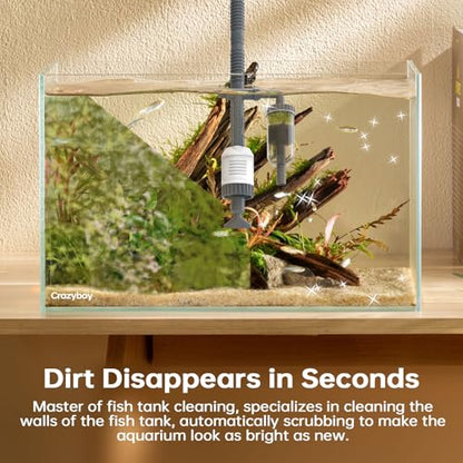 Fish Tank Vacuum Aquarium Gravel Cleaner 30W Strong Suction Electric Cleaner with Adjustable Motor for Efficient Water Change & Cleaning - 6-in-1 Automatic Removable Vacuum Electric Tool (White)