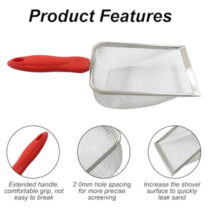 Murtenze Stainless Steel Cat Litter Scoop, Non-Stick Coated Metal Fine Sand Litter Scoop, Mesh Shovel for Reptile Kitten Pooper (Blue, 2mm mesh) - color: Red