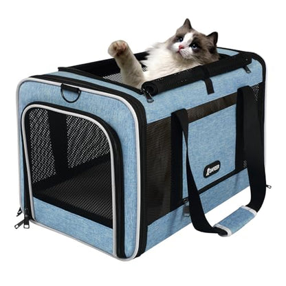 GAPZER Cat Carrier 18 x 11 x 11 Top Loading Soft Pet Travel Bag Over 15lbs | Portable Small Dog Puppy Car Travel Crate 10 lbs, Chihuahua Kennel Carry Case, Kitty Cloth Cage Medium Cat Under 25 lbs Blue - color: Blue