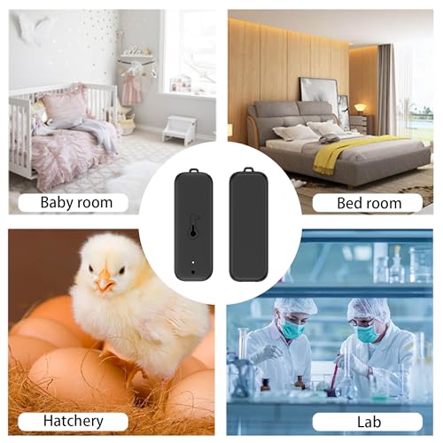 WiFi Hygrometer Thermometer Sensor, Wireless Smart Temperature Humidity Monitor with Remote App Notification Alert, for Home, Greenhouse Black (1 Pack)