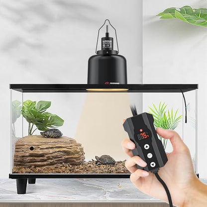 5.5" Deep Dome Reptile Heat Lamp Fixture with Clamp, PID Digital Thermostat Controller Kit, E26 Ceramic Socket UVA UVB Basking Bulb Holder for Terrariums, Bearded Dragons and Turtles