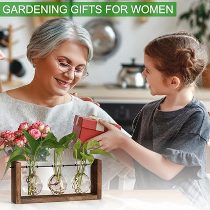 YIBOT Wall Hanging Planter Propagation Station 3 Bulb Glass Flower Vase | Plant Terrarium with Wooden Stand, Hydroponics Plants, Bathroom, Home Office Living Room Decor Gift - size: 3Bulb-M