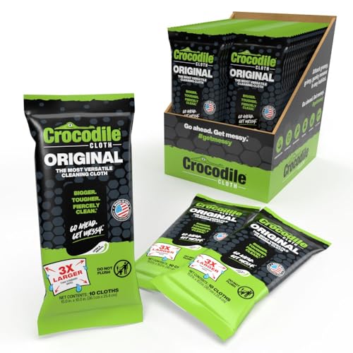 Crocodile Cloth Original Cleaning Wipes – 480 Count (48 Packs of 10 Count) 15” x 10” Hand & Tool Industrial Cleaning Wipes – Perfect for Businesses and Contractors, Safe on Hands & Skin