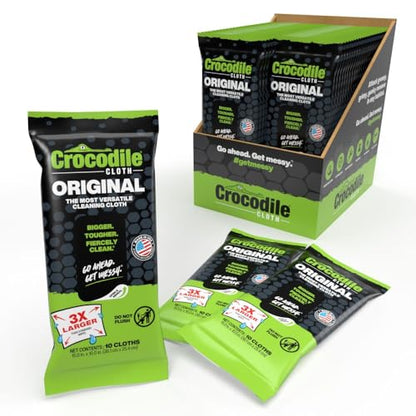 Crocodile Cloth Original Cleaning Wipes – 480 Count (48 Packs of 10 Count) 15” x 10” Hand & Tool Industrial Cleaning Wipes – Perfect for Businesses and Contractors, Safe on Hands & Skin