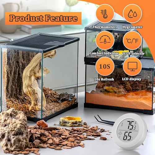 Reptile Tank Accessories, 2 Pack Bearded Dragon Tank Thermometer Humidity Gauge for Leopard Gecko, Jumping Spider, Snake, Gecko, Ball Python, Lizard - color: White