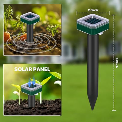Tirgo Mole Repellent Solar Powered 8 Pcs Snake Repeller for Yard Ultrasonic | Outdoor Gopher Rodent Groundhog Vole Skunk Animal Deterrent Spike, Waterproof Stakes for Lawns, Vegetable Garden, Pet Safe