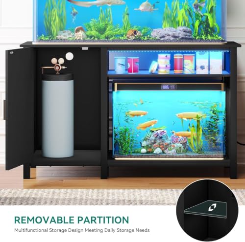 YITAHOME Aquarium Stand with Power Outlets | 55-75 Gallon Fish Tank Stand,RGB Light Strip Suitable for Turtle Tank,Reptile Terrarium,800LBS Capacity,Charcoal Black - color: Charcoal Black, size: 55-75 Gallon