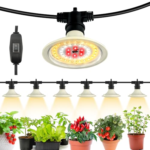 Outdoor LED Grow Lights, Waterproof String Grow Light, Full Spectrum Plant Growing Lights with 22Ft Adjustable Cord 6 Lights - size: 6 Lights(22FT)