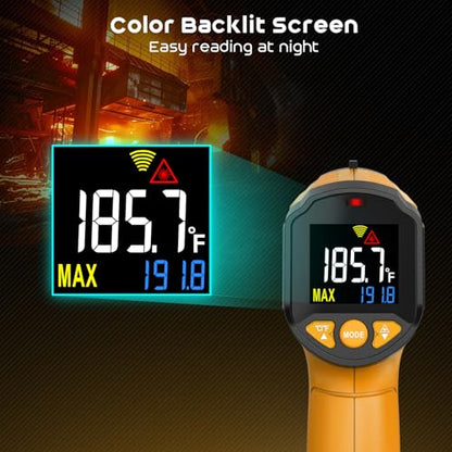 Infrared Thermometer Gun,SQECH Laser Thermometer Gun -58℉～1112℉(-50℃～600℃),Non-Contact Temperature Gun with Adjustable Emissivity&Color Backlight for Cooking, Pizza Oven,BBQ,Fridge,Engine,HVAC(Yellow) - color: Yellow(-58℉～1112℉)