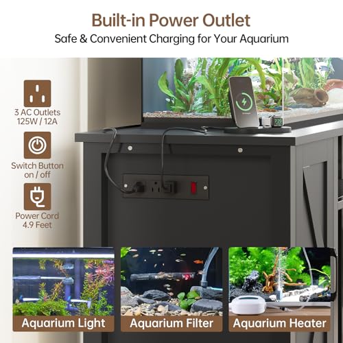 55-75 Gallon Fish Tank Stand with Power Outlet & Adjustable Shelf, Heavy Duty Aquarium Stand with Cabinet Storage for Fish Tank, Turtle Tank, Reptile Terrarium, 1000LBS Capacity, Black - color: Black