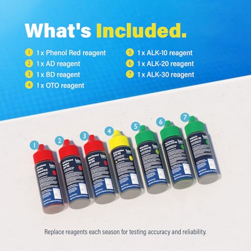 Lupo 6-in-1 Pool Test Kit Replacement Reagents | Pool Testing Kit Refill Reagents for Testing Total Chlorine, Total Bromine, pH, Base Demand, Acid Demand & Total Alkalinity | Refill Reagents ONLY - size: 6-in-1 Refill Reagents