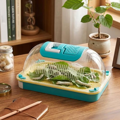 Snail Terrariums Breeding Box, Plastic Habitat Tank Starter Kit for Small Reptile, Rectangle Clear Snail Enclosure with Handle & Air Vents, Feeding Box for Beetles Spider Praying Mantis