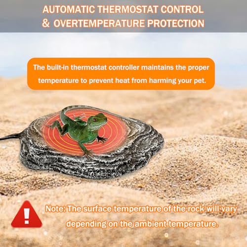 Reptile Heat Rock Terrarium Tank Heating Pad Thermostatic Controlled Heated Mat Basking Platform for Bearded Dragon, Lizard, Snake, Chameleon, Turtle, Leopard Gecko