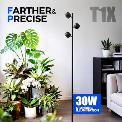 Barrina T1X3 Standing Grow Lights for Indoor Plant, 6FT 30W 5000K High PPFD | Vertical Plant Lights for Growing, Tall Plant, Adjustable 3 Heads, 6 Foot with Foot Switch, Full Spectrum, Heat Dissipation - size: 30W-6FT-3 Heads