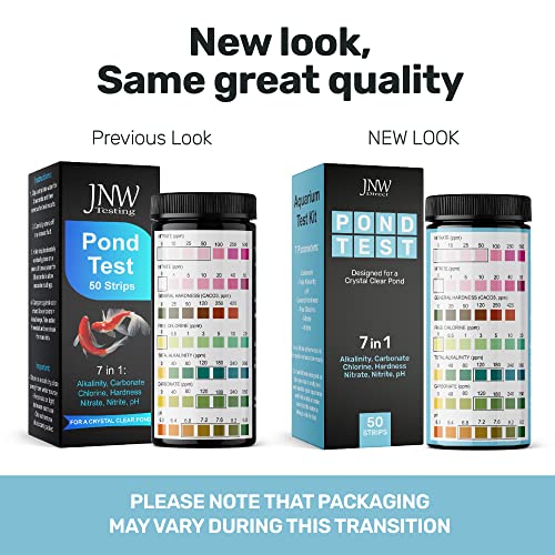 JNW Direct Pond Water Test Kit for Ponds - 7 in 1 Test Strips [50 Pack] | Includes 50 pond test strips for pH, chlorine, nitrite, nitrate, hardness and alkalinity with fast accurate results.