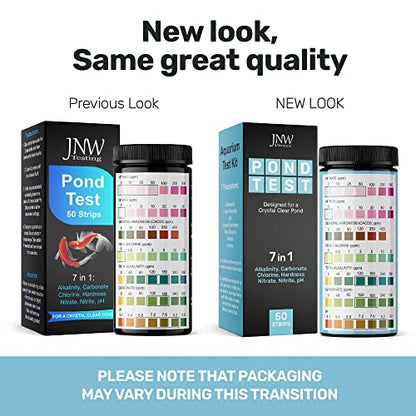 JNW Direct Pond Water Test Kit for Ponds - 7 in 1 Test Strips [50 Pack] | Includes 50 pond test strips for pH, chlorine, nitrite, nitrate, hardness and alkalinity with fast accurate results.