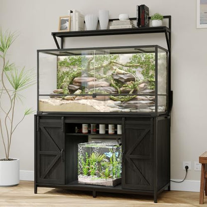 VOWNER 48"x24"Reptile Tank Stand with Power Outlet & Storage Cabinet, Black | Fits up to 120 Gallon Bearded Dragon Tank, Sliding Barn Doors, Heavy Duty Aquarium Stand, Reptile Turtle Terrarium Stand - color: Black