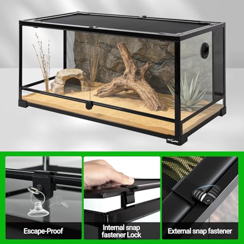 REPTI ZOO 50 Gallon Reptile Glass Tank Terrarium 2 in 1 Side Meshes and Side Glasses Double Hinge Door with Screen Ventilation Tempered Glass 36" x 18" x 17.75" - size: 36" x 18" x 17.75" (50 Gallon)