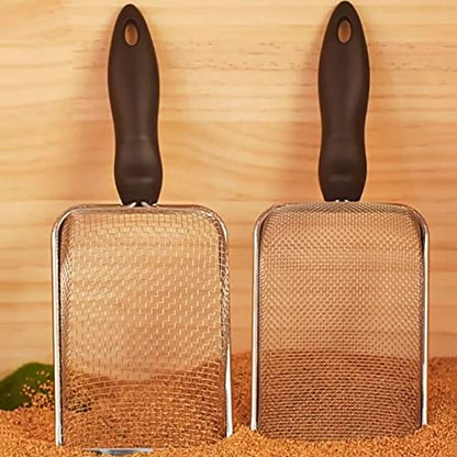 Scoops Terrarium Bedding Sand Sifter Stainless Steel Fine Small Pet Cage Cleaner Shovel - size: 2mm hole