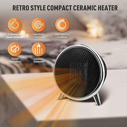 Comfort Zone Space Heaters for Indoor Use, Portable Heater, Fast Heating, Electric Heater, Thermostat, Bedroom Heater, Overheat Protection, Desktop Heater, Safety Tip-Over Switch 1,500W, Black