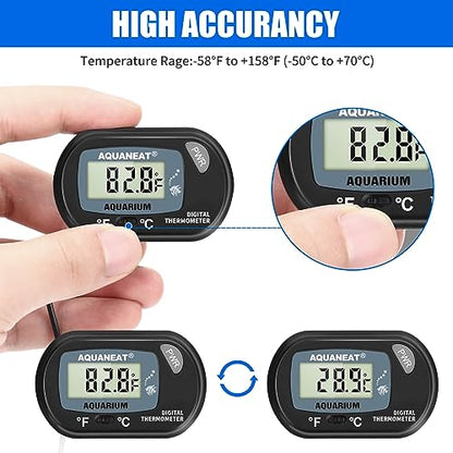 AQUANEAT 2 Pack Aquarium Thermometer, Fish Tank Thermometer, Digital Temperature Test, with Large LCD Display