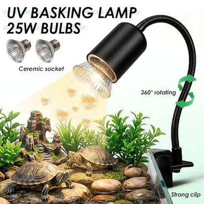 Turtle Tank Starter Kit,All-in-One Aquatic Turtle Aquarium Habitat | Baby Tortoise Enclosure Complete Kit with Basking Platform, UVB Lamp, Filter, Plants, Rocks, Climbing Ramp and Hideout
