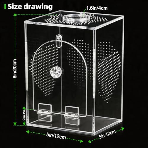 Cycodo Jumping Spider Enclosure,Seamless Escape-Proof Tarantula Terrarium,Anti-Warp Thickened Acrylic Insect Cage with Front Door & Feeding Port for Mantis,Hermit Crabs,Snail,Micro Reptile,5 * 5 * 8"