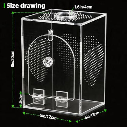 Cycodo Jumping Spider Enclosure,Seamless Escape-Proof Tarantula Terrarium,Anti-Warp Thickened Acrylic Insect Cage with Front Door & Feeding Port for Mantis,Hermit Crabs,Snail,Micro Reptile,5 * 5 * 8"