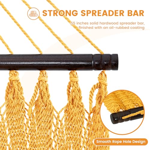 Lazy Daze Hammocks 13 FT Extra Large 2+ Person Caribbean Rope Hammock, Hand Woven Polyester XL Hammock with Spreader Bars, for Outside Outdoor Backyard Patio Poolside, 500 LBS Capacity, Yellow - color: Yellow