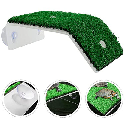 Turtle Basking Platform Lawn Turtle Resting Basking Platform Simulation Grass Repilte Ramp Tortoise Habitat Frog Terrapin Terrace Tank Accessories - size: L