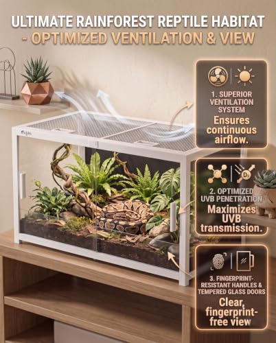 68 Gallon Reptile Tank, Snake Tank Reptile Enclosure Front Sliding Door | Stackable ventilation 68 Gallon ball python enclosure anti-escape locks and no-fingerprint handles humidify misting tubes - color: White, size: 68 Gallon