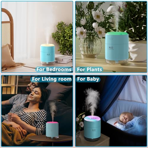 SZO Plant Humidifier Indoor, 500ml Blue with Colorful Lights | Small Humidifiers for Plants, Travel, Bedroom, Office Desktop, Baby Room - color: Blue