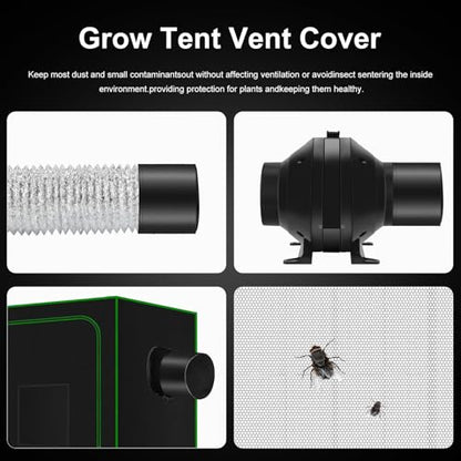 Air Filtration Kit, 4" 190 CFM Inline Duct Fan with E12 Speed Controller, 6.6 Ft Ducting & Rubber Coupler, Ventilation Exhaust Fan for Cooling Booster, Grow Tents, Hydroponics - size: 4"+Ducting1
