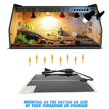 Reptile Heating Mat, 2PCS Reptile Heating Pad with Temperature Adjustment for Reptiles Tortoise Snakes Lizard Gecko Hermit Crab Amphibians - Removable Terrarium Heat Mats(14W, 11x11 inches) - size: 2PCS,14W