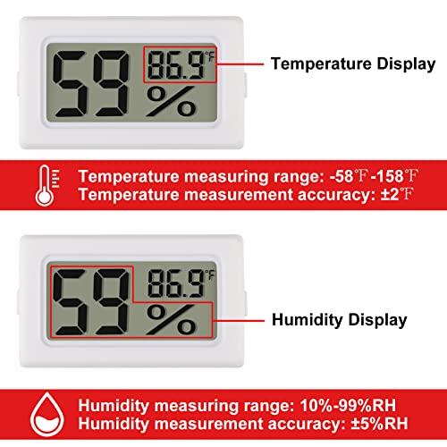 2-Pack Mini Digital Hygrometer Thermometer Gauge with Probe LCD Display Temperature Fahrenheit Humidity Meter for Incubator, Reptile Plant Terrarium, Humidor, Guitar Case, Greenhouse - color: 2PCS White