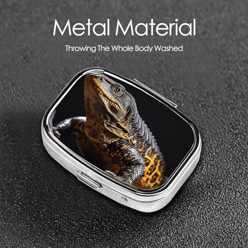 Reptile Monitor Lizard Pill Case Portable Square Pill Box 2 Compartment Pill Organizer Cute Travel Pill Container Vitamin Organizer for Purse Pocket Travel Gift