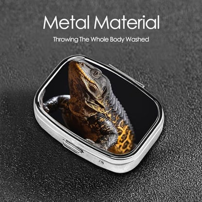 Reptile Monitor Lizard Pill Case Portable Square Pill Box 2 Compartment Pill Organizer Cute Travel Pill Container Vitamin Organizer for Purse Pocket Travel Gift