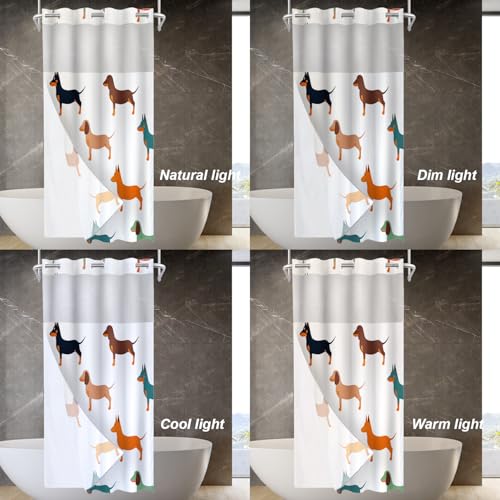 Cute Dachshund No Hooks Shower Curtain with Snap in Liner Set, Dog Small Puppies Textile Animal Hunter Tub Curtainn Mesh Top Window & Magnetic Hem Waterproof 35.5X74 Inch - color: Animal Dog Red, size: 35.4"W x 74"L (Pack of 1)