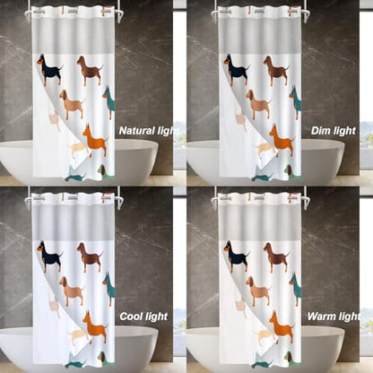 Cute Dachshund No Hooks Shower Curtain with Snap in Liner Set, Dog Small Puppies Textile Animal Hunter Tub Curtainn Mesh Top Window & Magnetic Hem Waterproof 35.5X74 Inch - color: Animal Dog Red, size: 35.4"W x 74"L (Pack of 1)