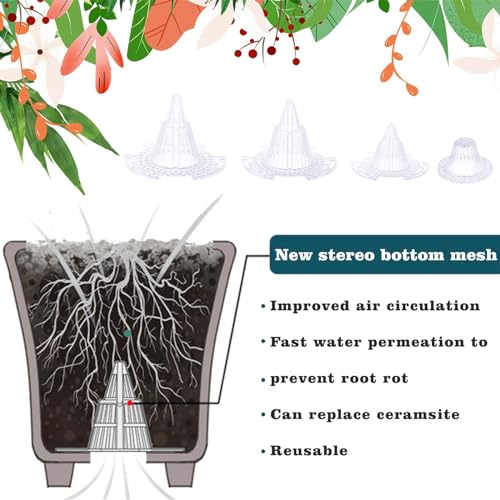 40 Pieces Upgraded Cone Flower Pot Hole Mesh Pad DIY Planter Bottom Grid Mat Mesh Hole Screens for Keeping Soil from Flowing- Breathable Gasket-Drainage Netting for Bonsai,4 Sizes