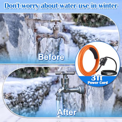 3ft Heat Tape for Water Pipes, Water Line Heat Tape with Thermostat, Freeze Protection Heating Tape for Water Pipes, Pipe Heat Tape, for Metal Plastic Pipes and Roof RV Protection in Winter - style: 3FT with Thermostat