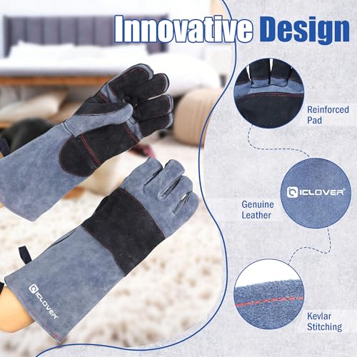 IC ICLOVER Animal Handling Gloves, Snake Bite Proof Gloves, Double Leather | Cat, Dog Training, Bird, Falconry, Snake Reptile Handling, Animal Control, Reinforced Palm Padded, Anti Bite Scratch Gloves - color: L -16inch