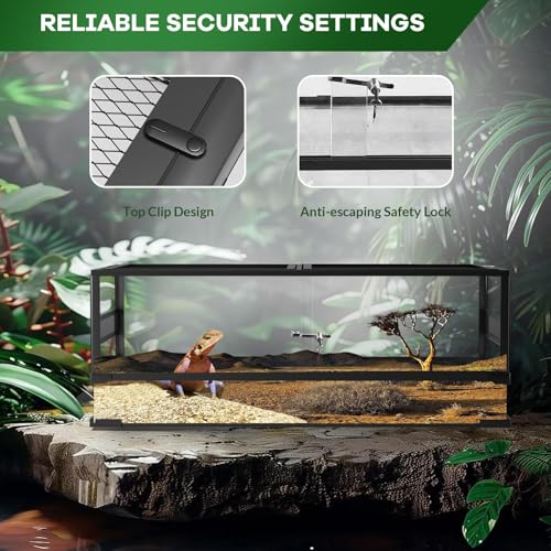 24"X18"X18" Reptile Terrarium, Front Opening Reptile Glass Tank with Mesh Top & Lock, Vertical Arboreal Enclosure for Jumping Spiders, Tarantulas, Frogs & Small Geckos Black