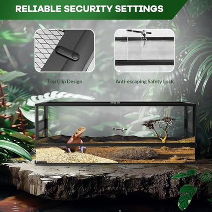24"X18"X18" Reptile Terrarium, Front Opening Reptile Glass Tank with Mesh Top & Lock, Vertical Arboreal Enclosure for Jumping Spiders, Tarantulas, Frogs & Small Geckos Black