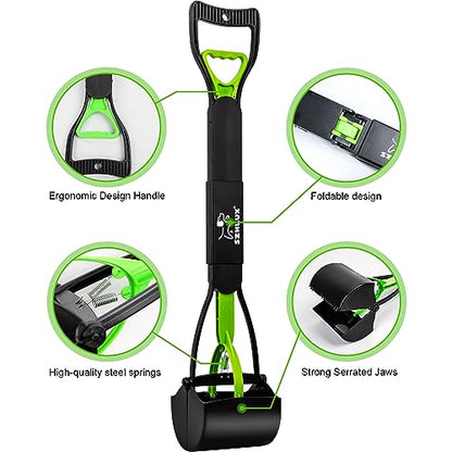 SZHLUX 28" Pooper Scooper, Foldable Dog Pooper Scooper with Unbreakable Material and Durable Spring for Grass and Gravel, Green - color: Green, size: 28 inch
