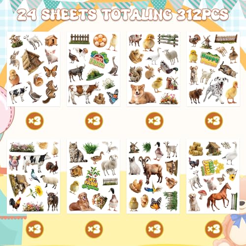 312Pcs Farm Animals Stickers, Cute Farm Barnyard Cow Sheep Horse Decorations Stickers for Scrapbooks Envelopes Cards Gifts Crafts Decor - style: Farm Animals