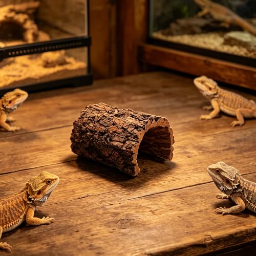 Natural Reptile Hideout: Terrarium Accessory Cork Bark Shelter - Rustic Reptile Tunnel Cave for Leopard Gecko, Bearded Dragon, Snake Climbing Hiding 5.9"X4.5"X3.35" - size: 15.00X11.50X8.50CM